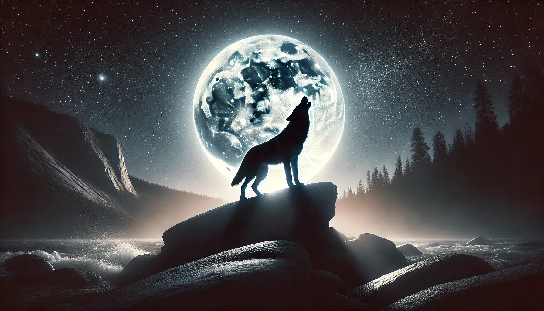 Wolf howling at the moon